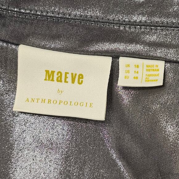 MAEVE ANTHRO Zada Metallic Blazer Silver Size 14 - Picture 10 of 13